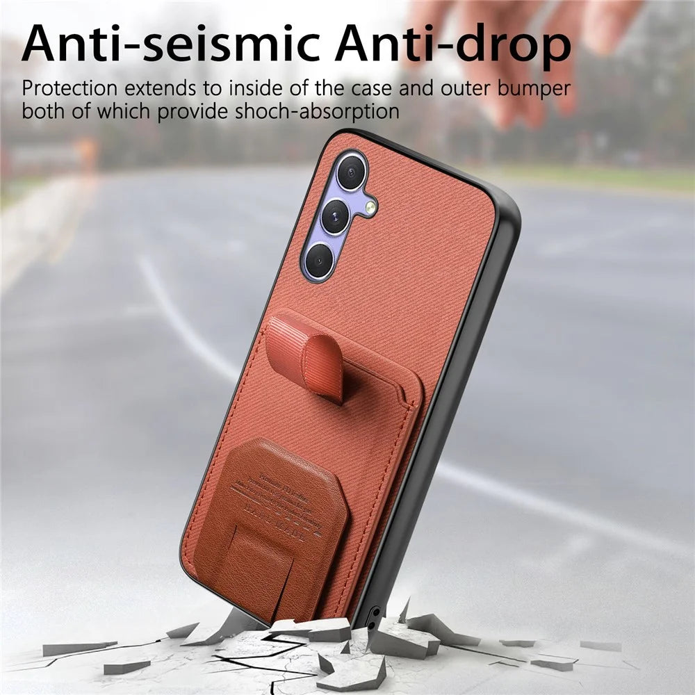 Phone Case For Samsung Galaxy A16 5G  /  4G Cloth Texture TPU PU Leather PC Phone Back Cover with Card Holder Kickstand - Brown - 6