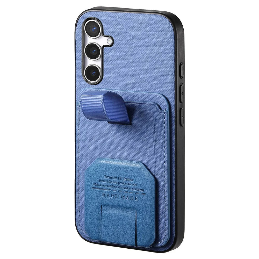 For Samsung Galaxy A26 5G Case Cloth Texture TPU PU Leather PC Phone Back Cover with Card Holder Kickstand - Blue - 2