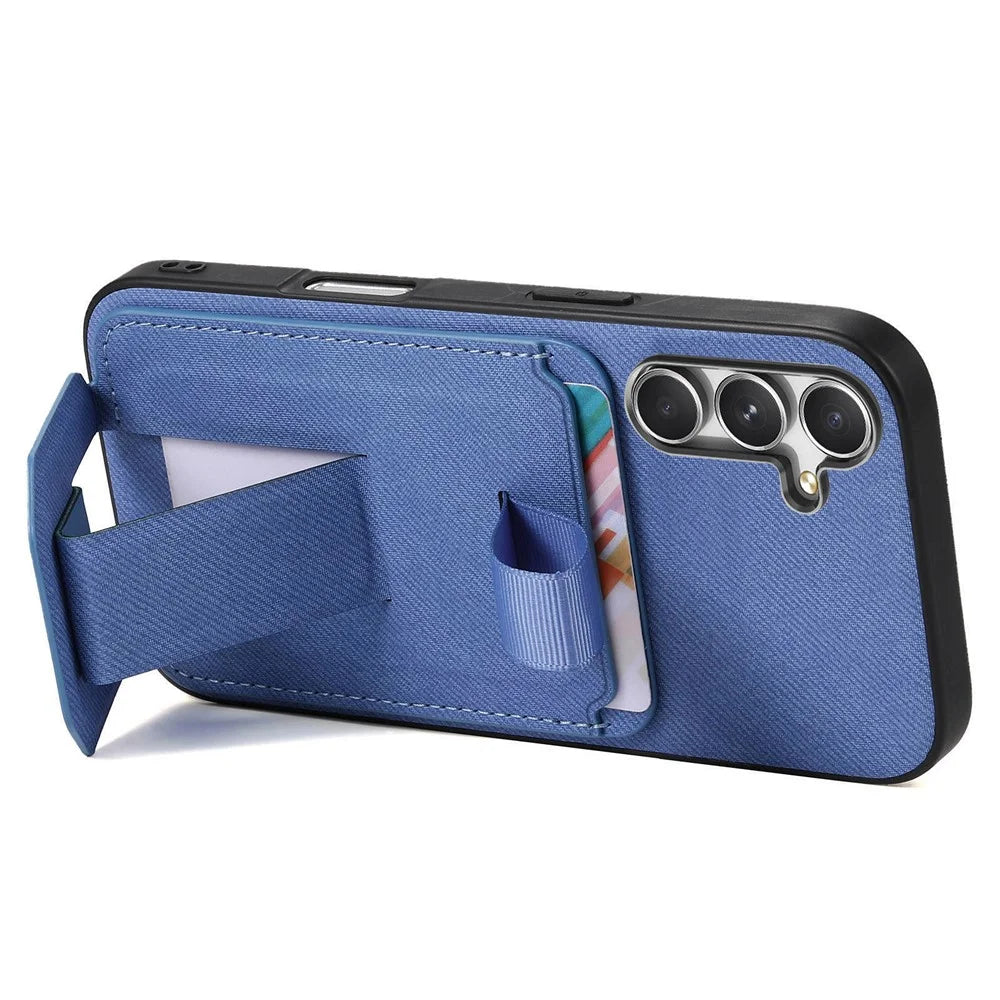 For Samsung Galaxy A26 5G Case Cloth Texture TPU PU Leather PC Phone Back Cover with Card Holder Kickstand - Blue - 4
