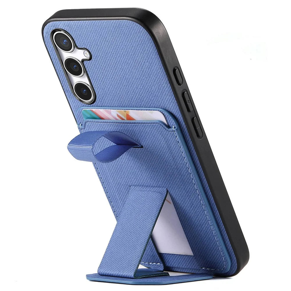 For Samsung Galaxy A26 5G Case Cloth Texture TPU PU Leather PC Phone Back Cover with Card Holder Kickstand - Blue - 5