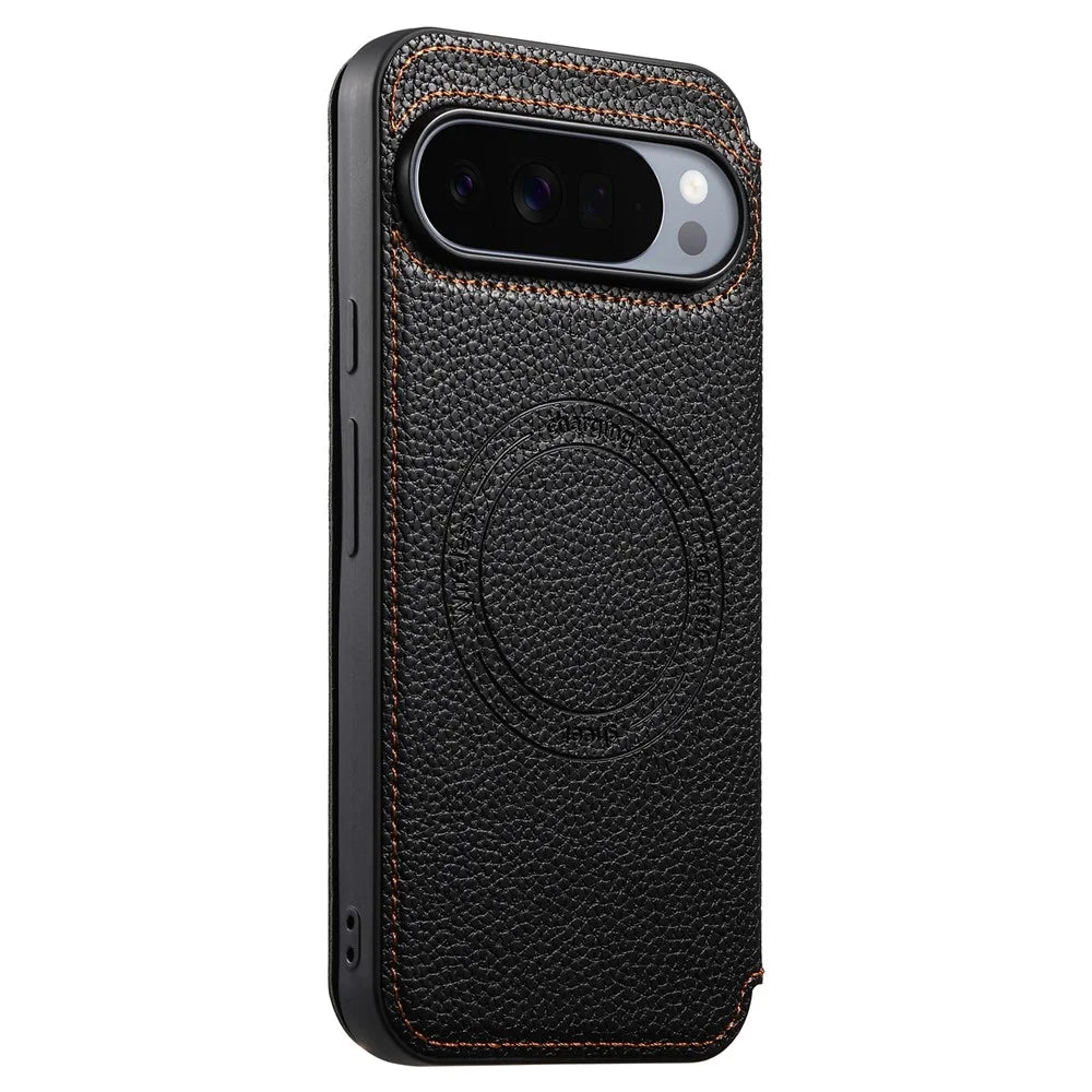 ESEBLE Magnetic Case For Google Pixel 10 Pro  /  Pixel 9 Pro Ultra Thin Litching Textured Leather Flip Cover with Card Slot - Black - 4