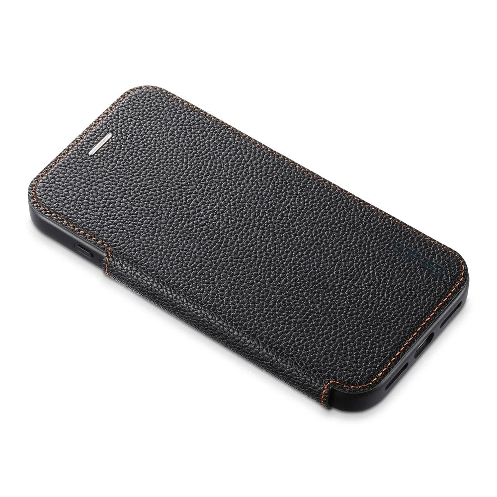 ESEBLE For iPhone 17 Pro Magnetic Case Ultra Thin Litching Textured Leather Flip Cover with Card Slot Compatible with Magsafe - Black - 3
