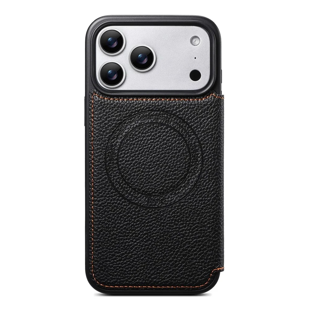 ESEBLE For iPhone 17 Pro Magnetic Case Ultra Thin Litching Textured Leather Flip Cover with Card Slot Compatible with Magsafe - Black - 4