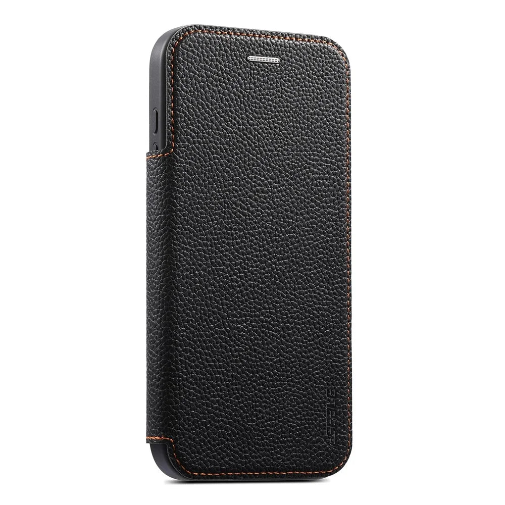ESEBLE For iPhone 16 Pro Max Magnetic Case Ultra Thin Litching Textured Leather Flip Cover with Card Slot Compatible with Magsafe - Black - 4