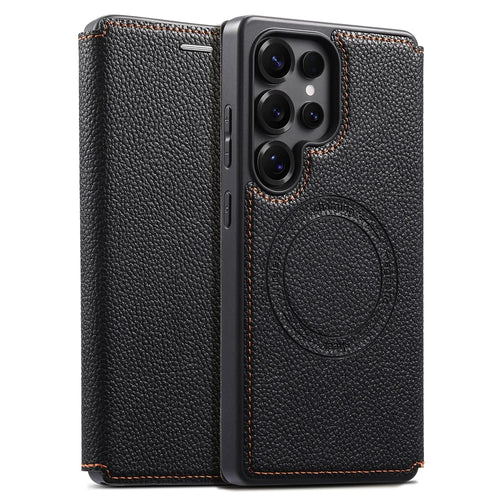 ESEBLE For Samsung Galaxy S26 Ultra Magnetic Case Ultra Thin Litchi Texture PU Leather+PC+TPU Phone Cover with 2 Card Slots - Black - 1
