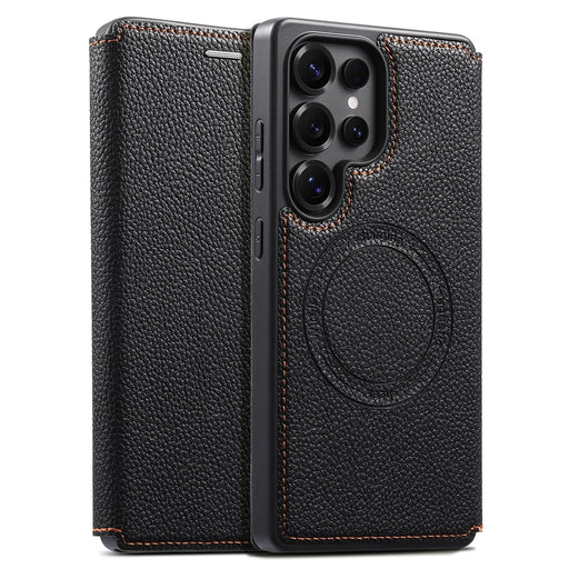 ESEBLE For Samsung Galaxy S26 Ultra Magnetic Case Ultra Thin Litchi Texture PU Leather+PC+TPU Phone Cover with 2 Card Slots - Black - 1