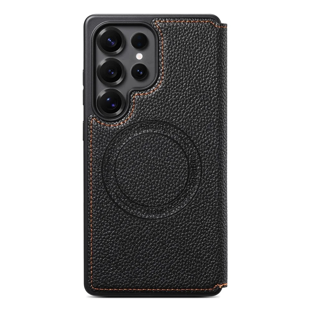ESEBLE For Samsung Galaxy S26 Ultra Magnetic Case Ultra Thin Litchi Texture PU Leather+PC+TPU Phone Cover with 2 Card Slots - Black - 4