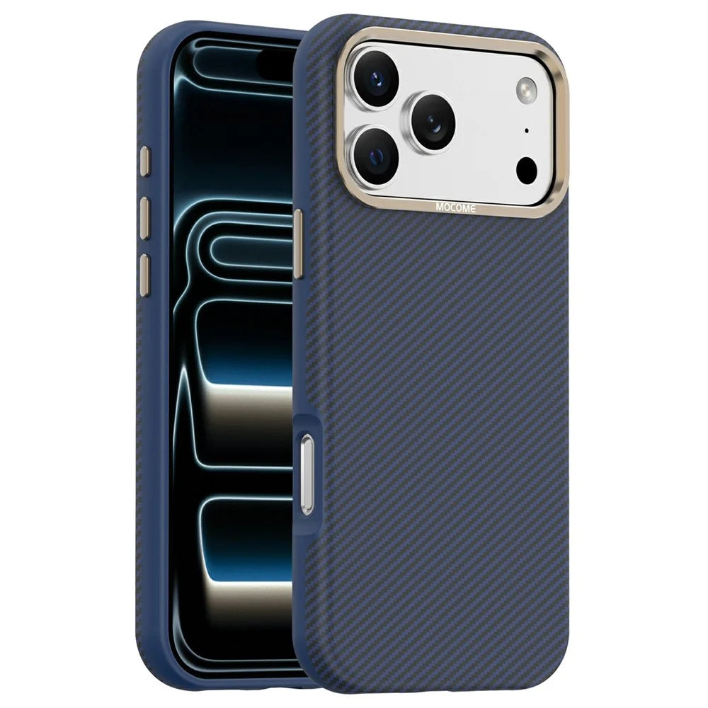 For iPhone 17 Pro Case Compatible with MagSafe Carbon Fiber Texture Shockproof Leather TPU PC Protective Cover - Sapphire - 1