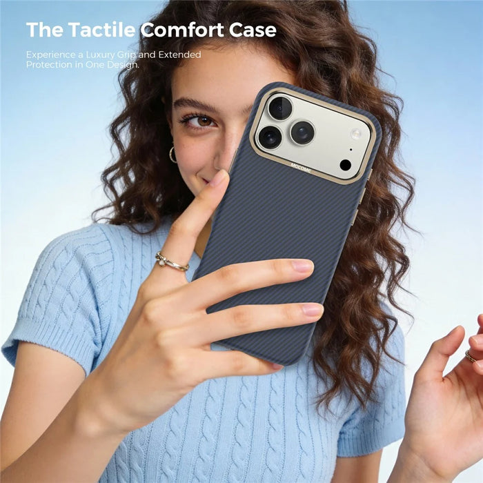 For iPhone 17 Pro Case Compatible with MagSafe Carbon Fiber Texture Shockproof Leather TPU PC Protective Cover - Sapphire - 6