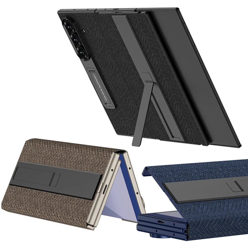 GKK For Samsung Galaxy Z TriFold 5G Case Dual Kickstand Nylon Fabric PC Phone Cover with Tempered Glass Film - Brown - 4