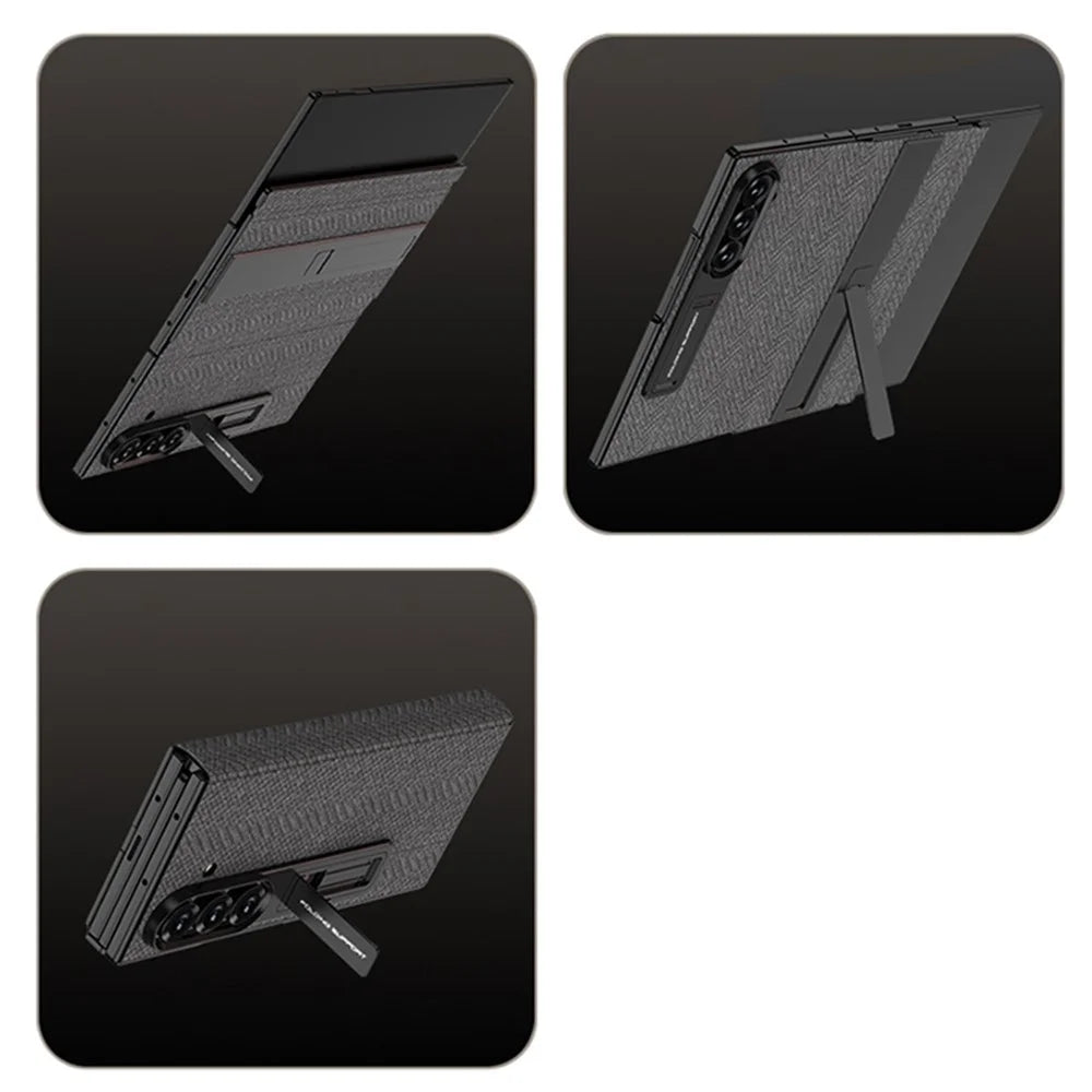 GKK For Samsung Galaxy Z TriFold 5G Case Dual Kickstand Nylon Fabric PC Phone Cover with Tempered Glass Film - Brown - 5