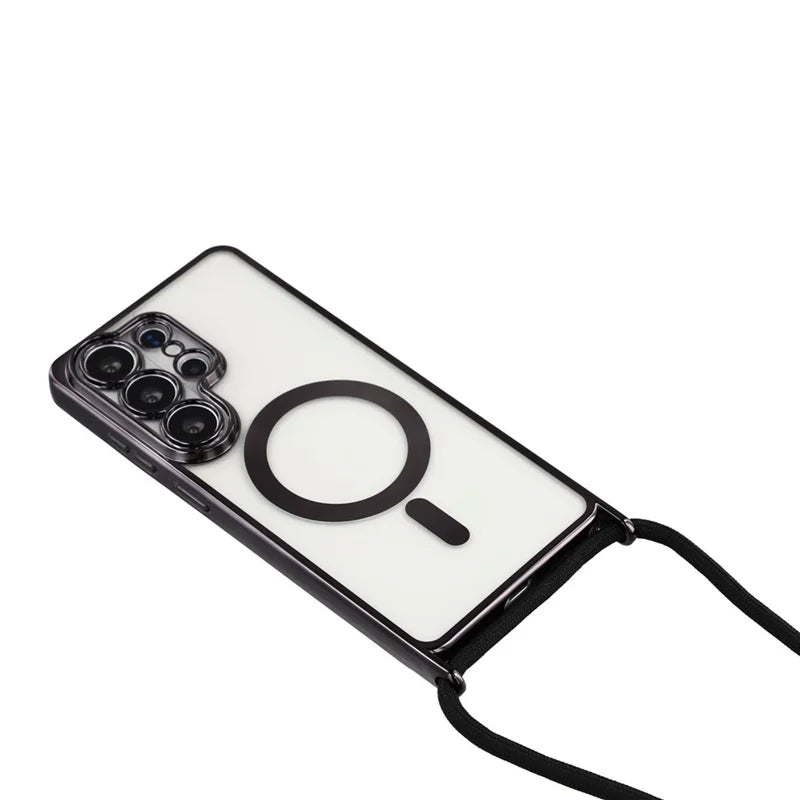 For Samsung Galaxy S26 Ultra Magnetic Case Electroplating Edge TPU Phone Cover with Screen Film / Shoulder Strap - Black - 3
