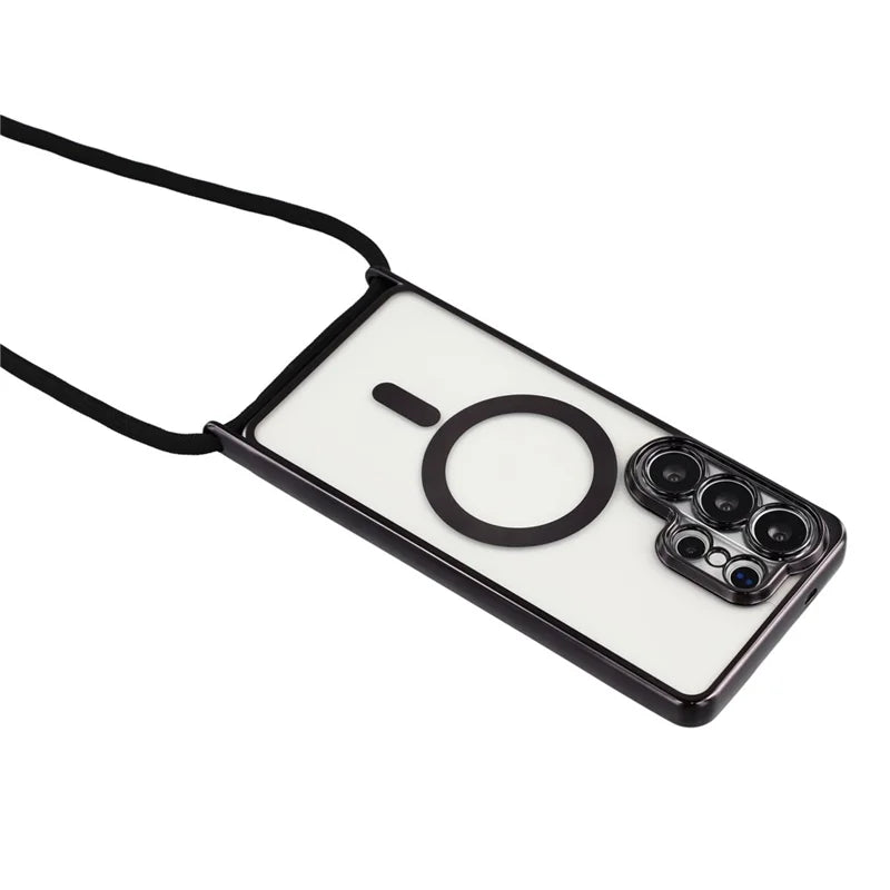 For Samsung Galaxy S26 Ultra Magnetic Case Electroplating Edge TPU Phone Cover with Screen Film / Shoulder Strap - Black - 4