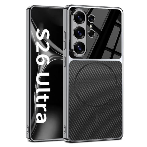 GKK For Samsung Galaxy S26 Ultra Magnetic Case Electroplating Edge Matte TPU Phone Cover - Carbon Fiber Texture - 1