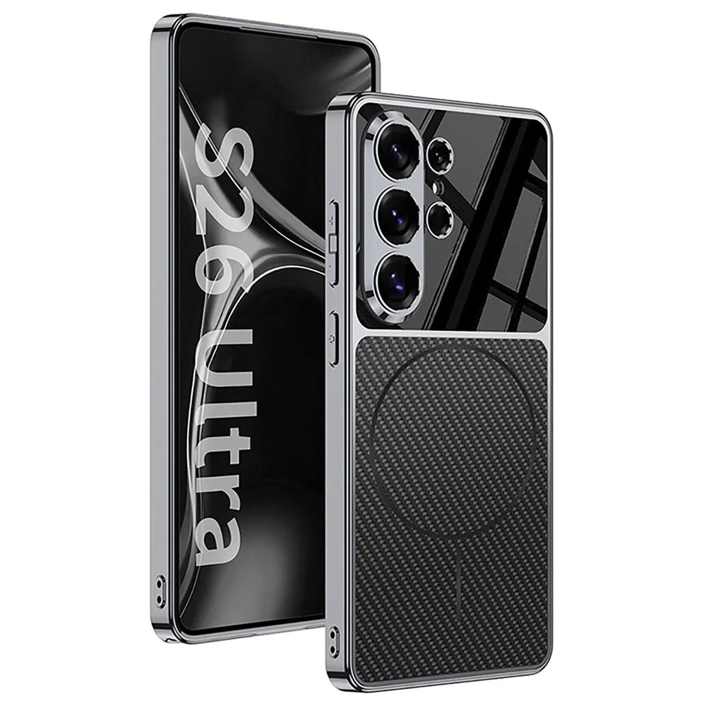 GKK For Samsung Galaxy S26 Ultra Magnetic Case Electroplating Edge Matte TPU Phone Cover - Carbon Fiber Texture - 2