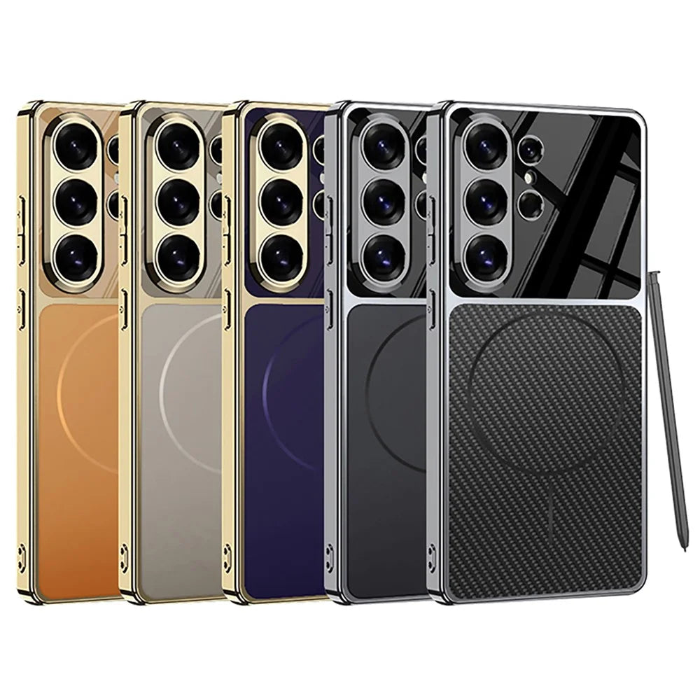 GKK For Samsung Galaxy S26 Ultra Magnetic Case Electroplating Edge Matte TPU Phone Cover - Carbon Fiber Texture - 7