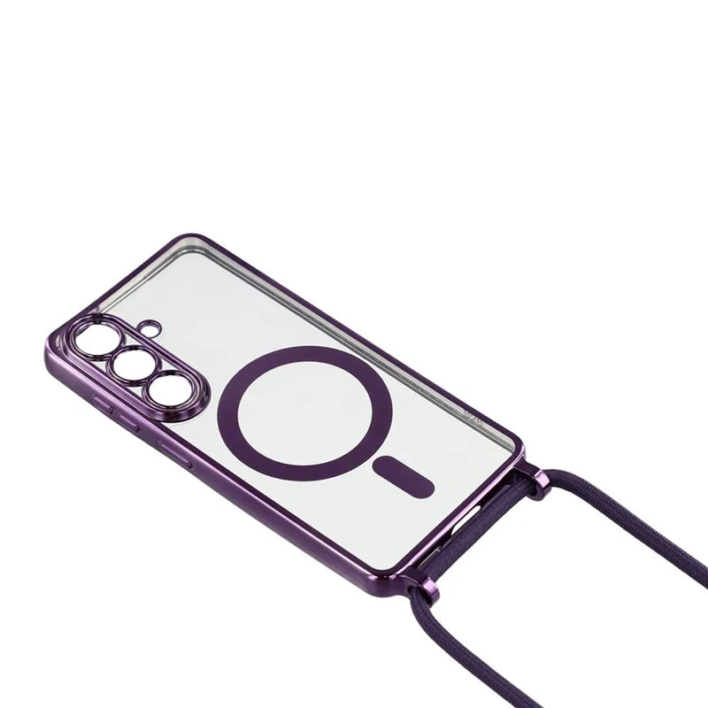 For Samsung Galaxy S26+ Magnetic Case Electroplating Edge TPU Phone Cover with Screen Film / Shoulder Strap - Purple - 3