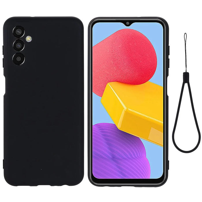 Shockproof Slim Case for Samsung Galaxy F13 4G Liquid Silicone Phone Cover Anti-Drop Protective Case with Strap - Black - 1