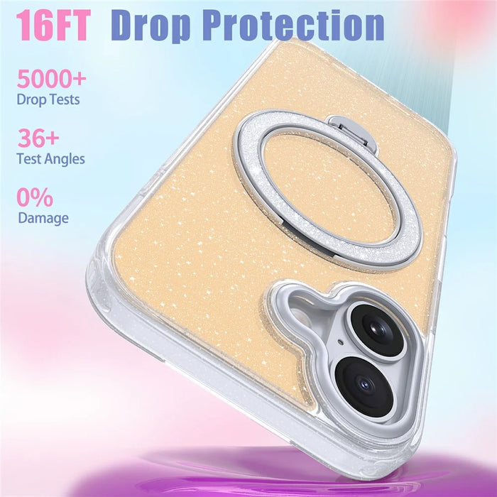 For iPhone 17 Magnetic Case Glitter Rotating Kickstand TPU Acrylic Shockproof Phone Cover - Orange - 4