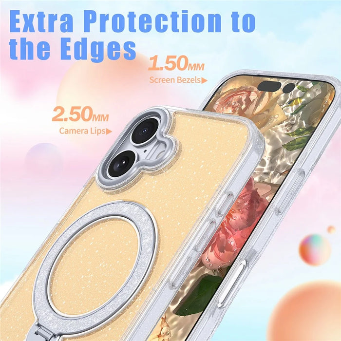 For iPhone 17 Magnetic Case Glitter Rotating Kickstand TPU Acrylic Shockproof Phone Cover - Orange - 6