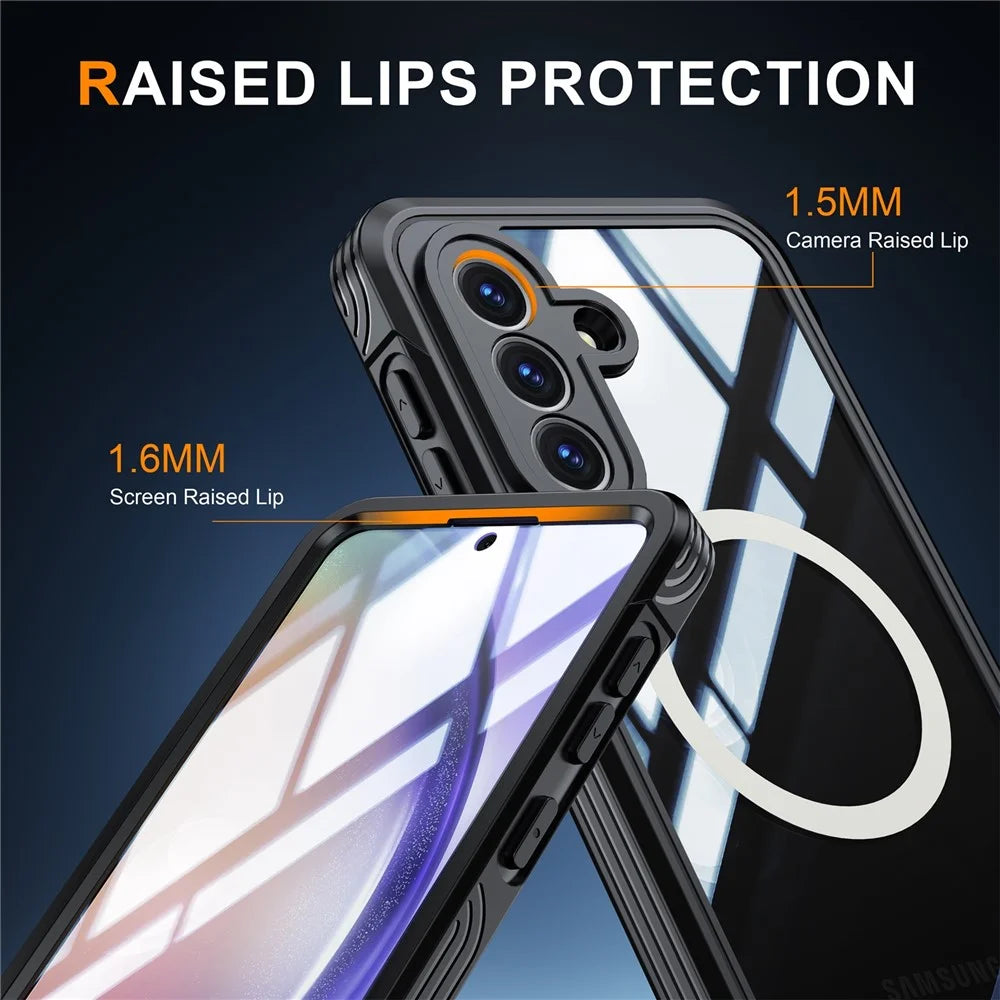 For Samsung Galaxy A57 5G Magnetic Case PC + TPU Phone Cover with Tempered Glass Screen Film - Black - 2