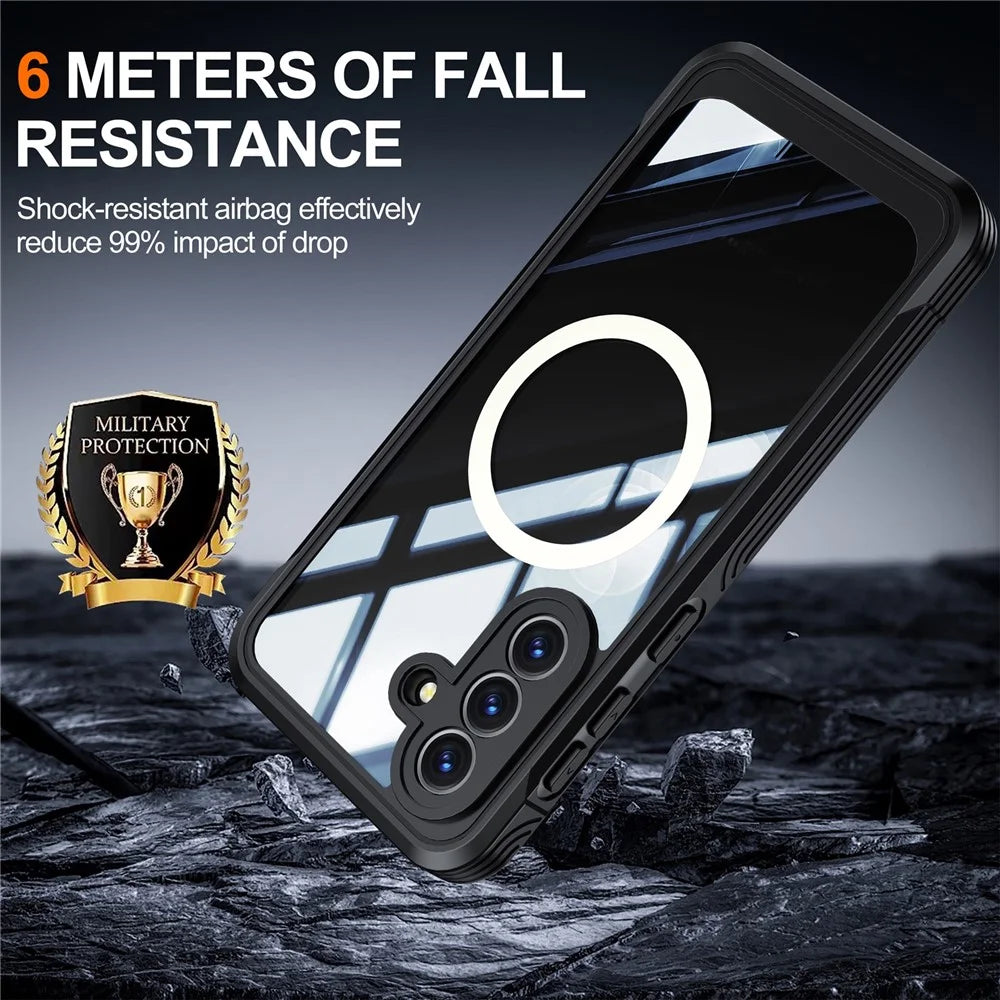 For Samsung Galaxy A57 5G Magnetic Case PC + TPU Phone Cover with Tempered Glass Screen Film - Black - 3