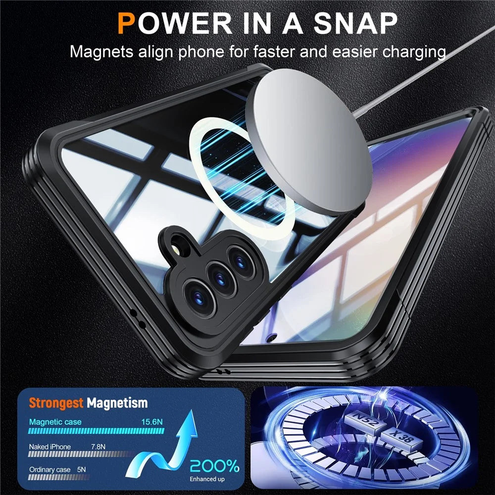 For Samsung Galaxy A57 5G Magnetic Case PC + TPU Phone Cover with Tempered Glass Screen Film - Black - 4