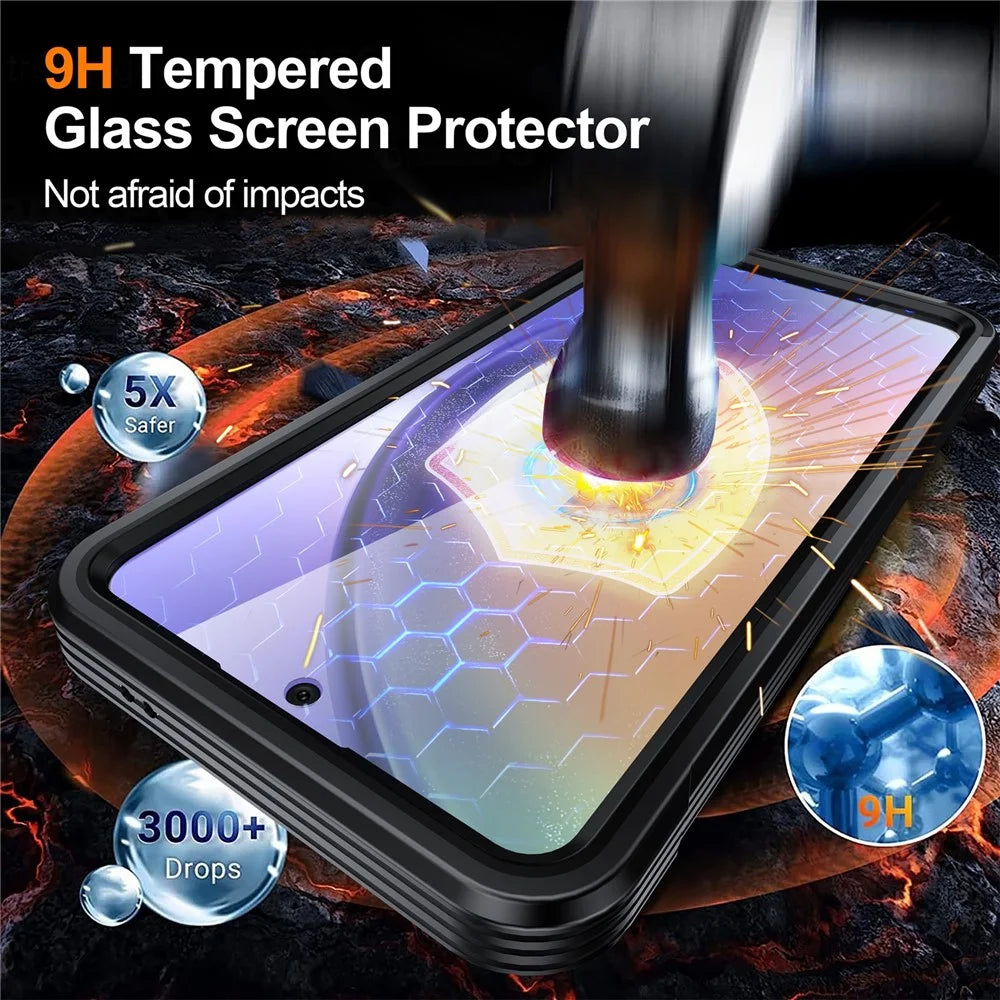 For Samsung Galaxy A57 5G Magnetic Case PC + TPU Phone Cover with Tempered Glass Screen Film - Black - 5