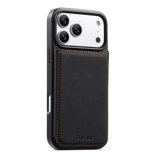 ESEBLE For iPhone 17 Pro Phone Case with Card Holder Vintage Textured PC + PU Leather Back Cover - Black - 1