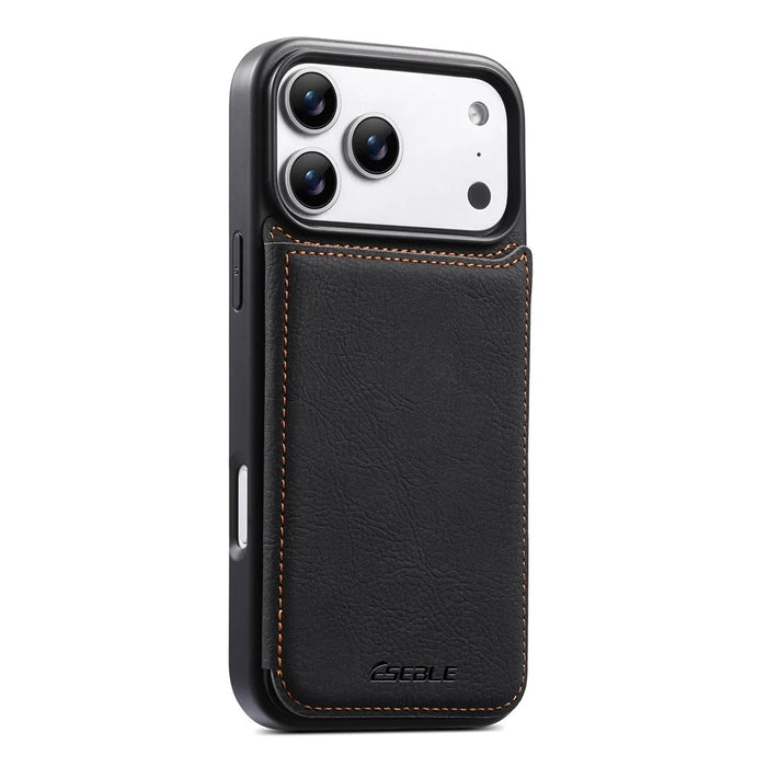 ESEBLE For iPhone 17 Pro Phone Case with Card Holder Vintage Textured PC + PU Leather Back Cover - Black - 1