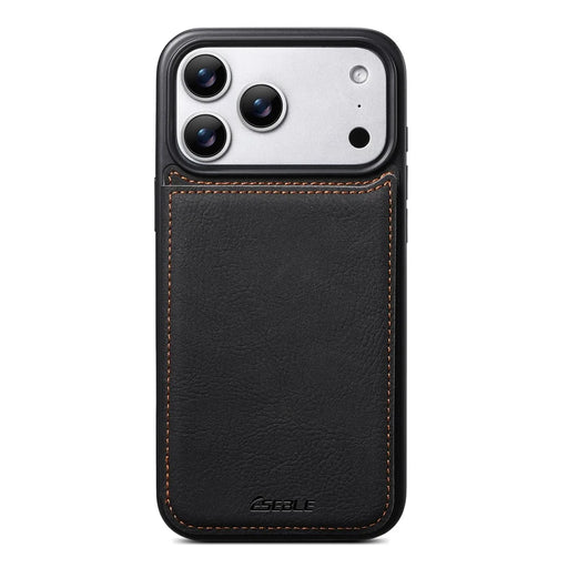 ESEBLE For iPhone 17 Pro Phone Case with Card Holder Vintage Textured PC + PU Leather Back Cover - Black - 2