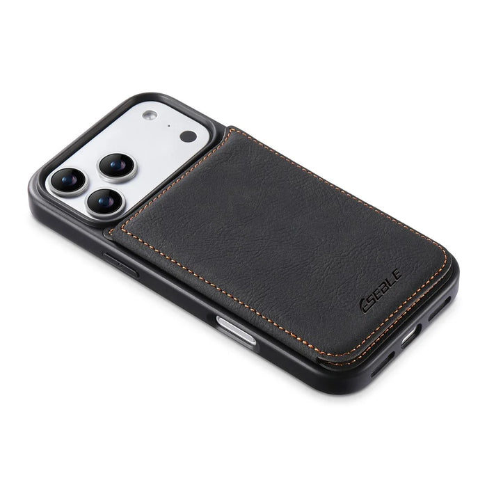 ESEBLE For iPhone 17 Pro Phone Case with Card Holder Vintage Textured PC + PU Leather Back Cover - Black - 5