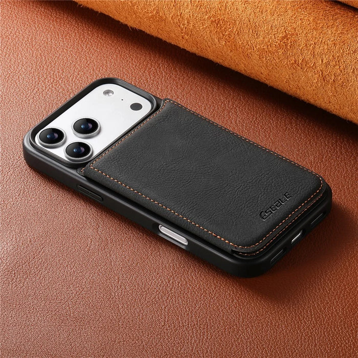 ESEBLE For iPhone 17 Pro Phone Case with Card Holder Vintage Textured PC + PU Leather Back Cover - Black - 7
