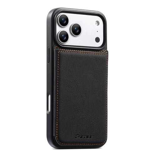 ESEBLE For iPhone 17 Pro Max Phone Case with Card Holder Vintage Textured PC + PU Leather Back Cover - Black - 1