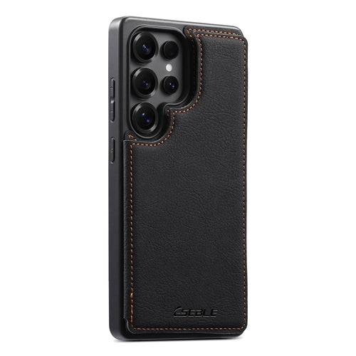 ESEBLE For Samsung Galaxy S26 Ultra Phone Case with Card Holder Vintage Textured PC + PU Leather Back Cover - Black - 1
