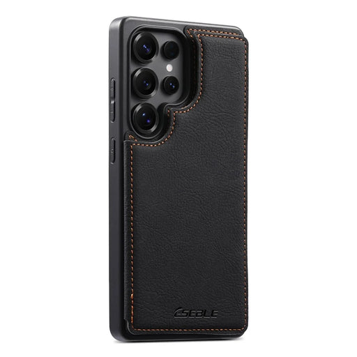 ESEBLE For Samsung Galaxy S26 Ultra Phone Case with Card Holder Vintage Textured PC + PU Leather Back Cover - Black - 1