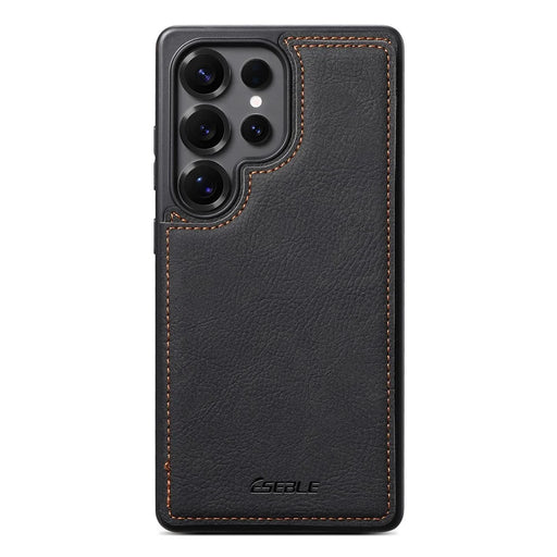 ESEBLE For Samsung Galaxy S26 Ultra Phone Case with Card Holder Vintage Textured PC + PU Leather Back Cover - Black - 2
