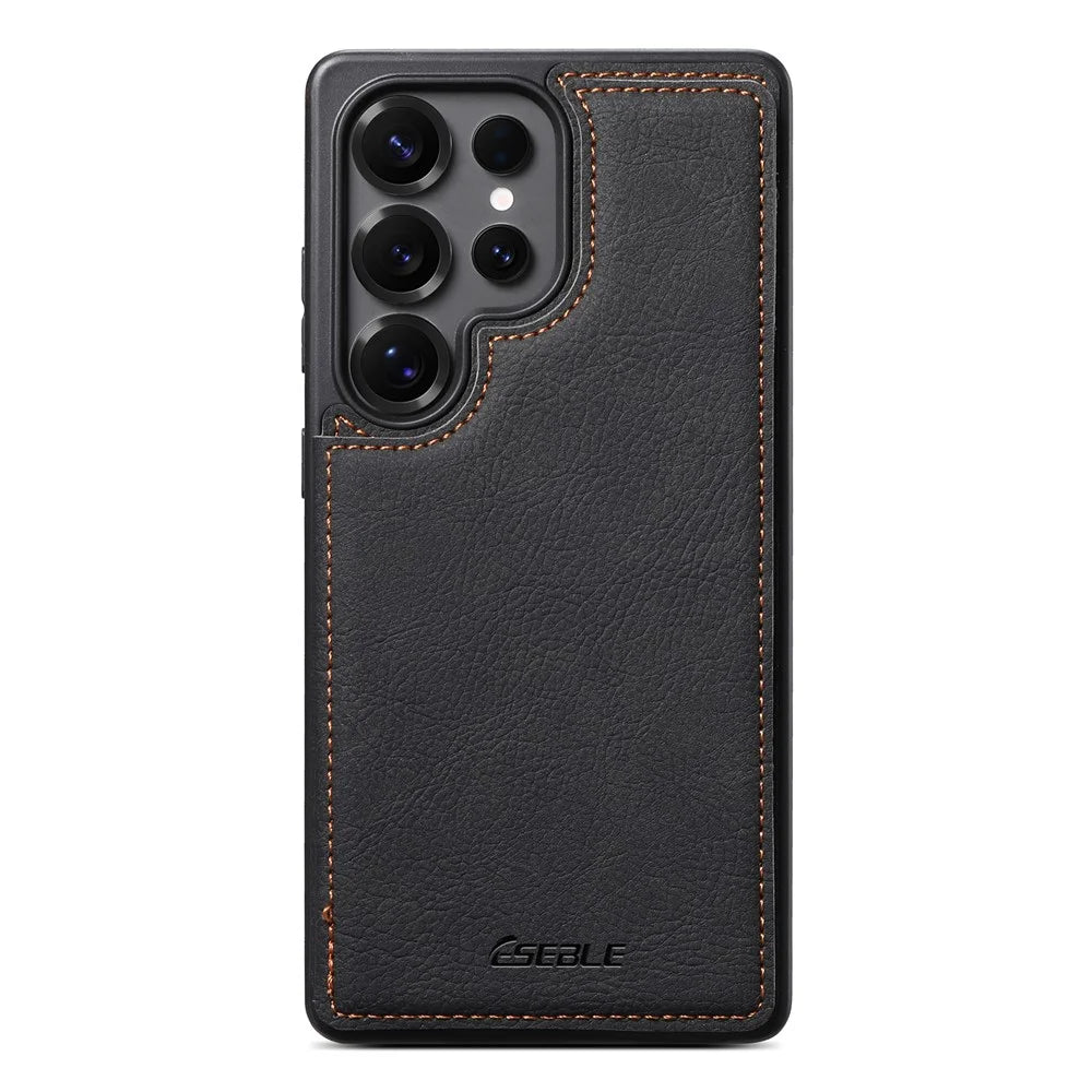ESEBLE For Samsung Galaxy S25 Ultra Phone Case with Card Holder Vintage Textured PC + PU Leather Back Cover - Black - 2