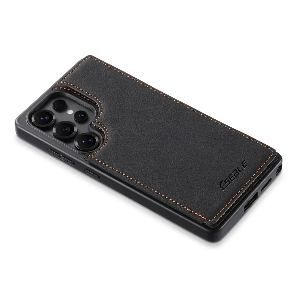 ESEBLE For Samsung Galaxy S25 Ultra Phone Case with Card Holder Vintage Textured PC + PU Leather Back Cover - Black - 5