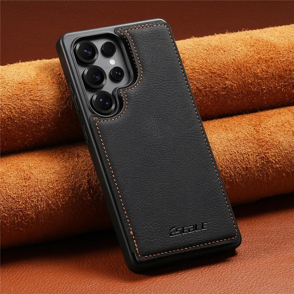 ESEBLE For Samsung Galaxy S25 Ultra Phone Case with Card Holder Vintage Textured PC + PU Leather Back Cover - Black - 7