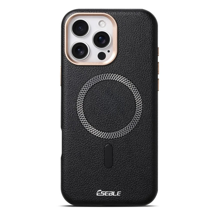 ESEBLE For iPhone 16 Pro Max Magnetic Case PU+TPU Litchi Pattern Back Cover Compatible with Magsafe - Black - 3