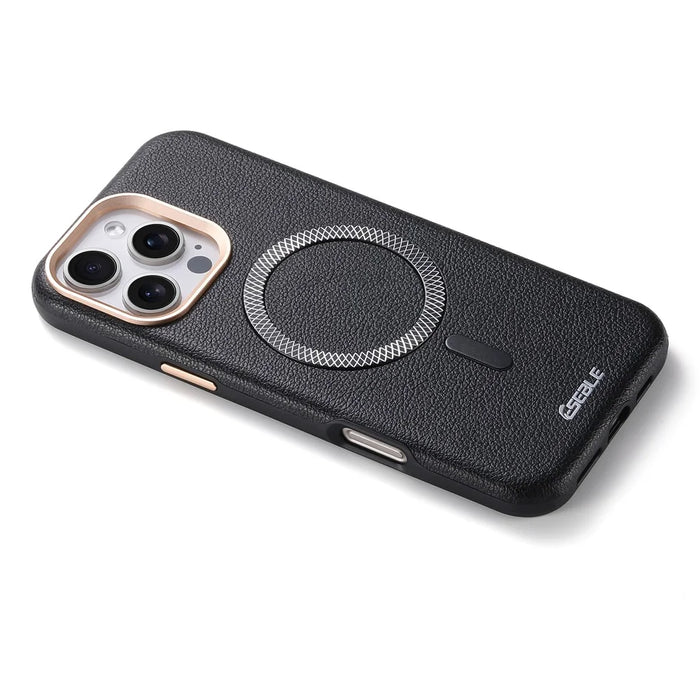 ESEBLE For iPhone 16 Pro Max Magnetic Case PU+TPU Litchi Pattern Back Cover Compatible with Magsafe - Black - 6