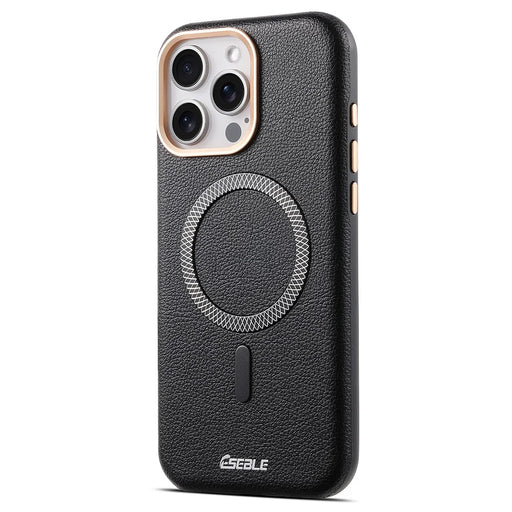 ESEBLE For iPhone 16 Pro Magnetic Case PU+TPU Litchi Pattern Back Cover Compatible with Magsafe - Black - 1