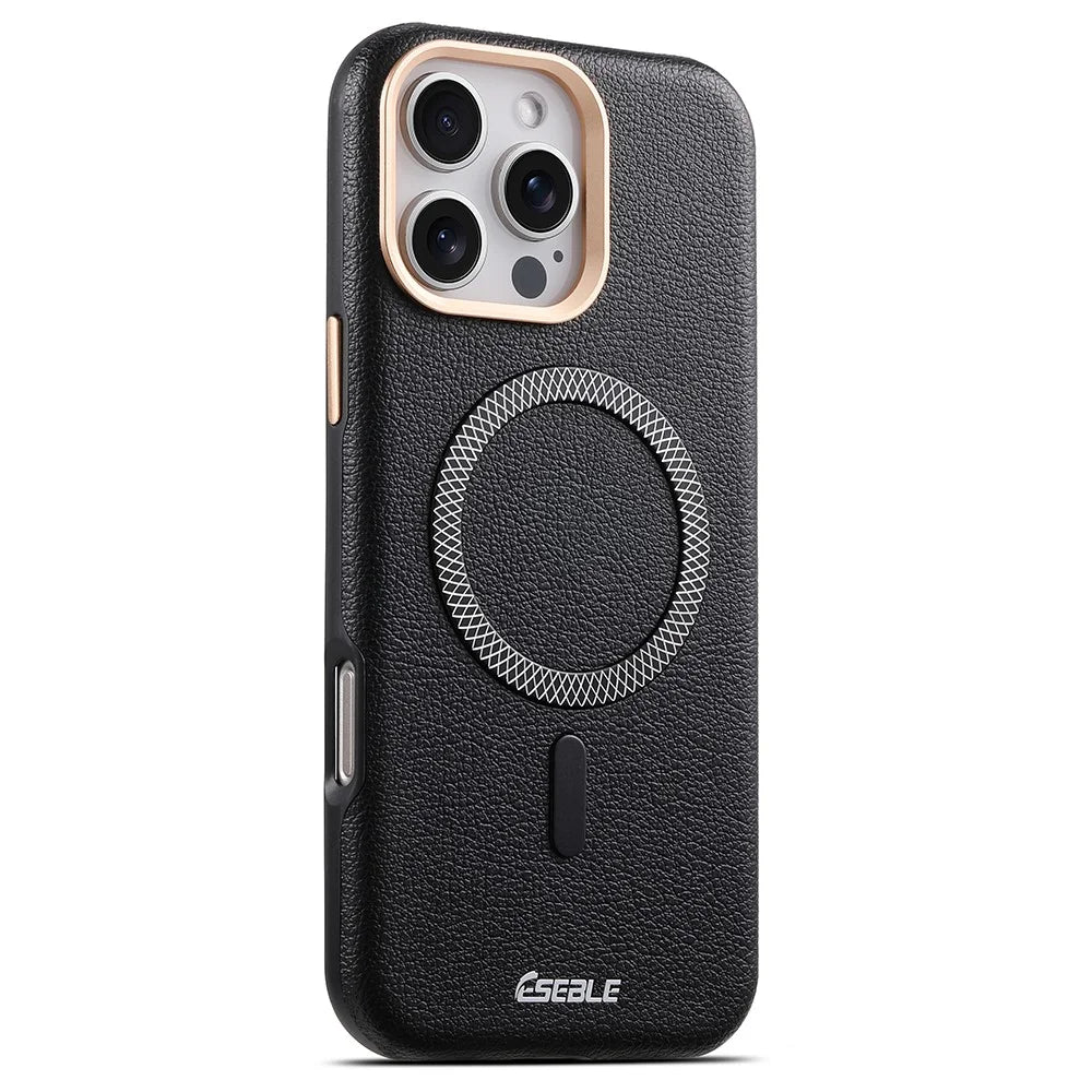 ESEBLE For iPhone 16 Pro Magnetic Case PU+TPU Litchi Pattern Back Cover Compatible with Magsafe - Black - 2