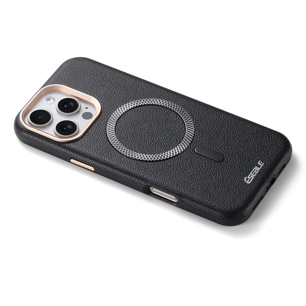 ESEBLE For iPhone 16 Pro Magnetic Case PU+TPU Litchi Pattern Back Cover Compatible with Magsafe - Black - 6