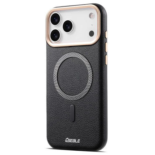 ESEBLE For iPhone 17 Pro Max Magnetic Case PU+TPU Litchi Pattern Back Cover Compatible with Magsafe - Black - 1