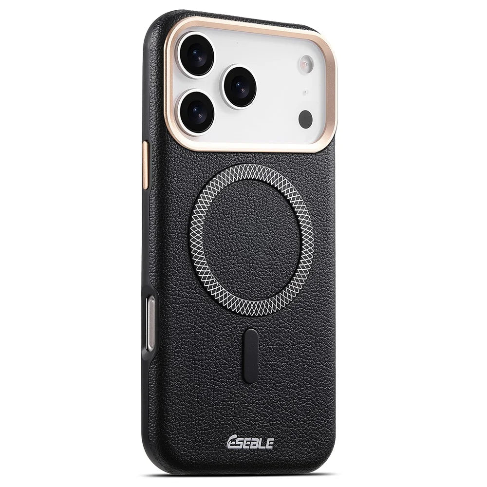 ESEBLE For iPhone 17 Pro Max Magnetic Case PU+TPU Litchi Pattern Back Cover Compatible with Magsafe - Black - 2