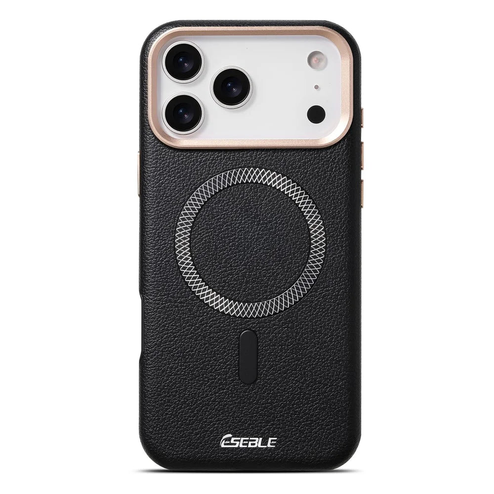 ESEBLE For iPhone 17 Pro Max Magnetic Case PU+TPU Litchi Pattern Back Cover Compatible with Magsafe - Black - 3
