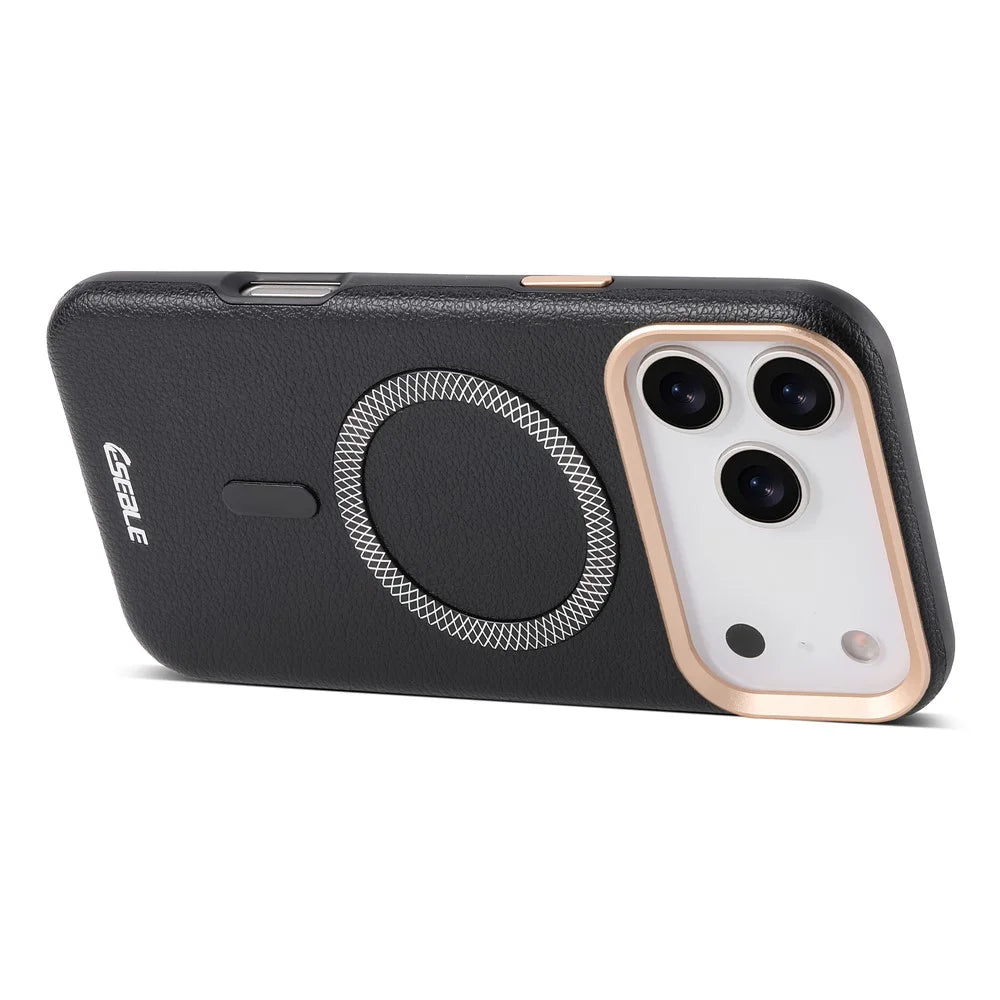 ESEBLE For iPhone 17 Pro Magnetic Case PU+TPU Litchi Pattern Back Cover Compatible with Magsafe - Black - 4