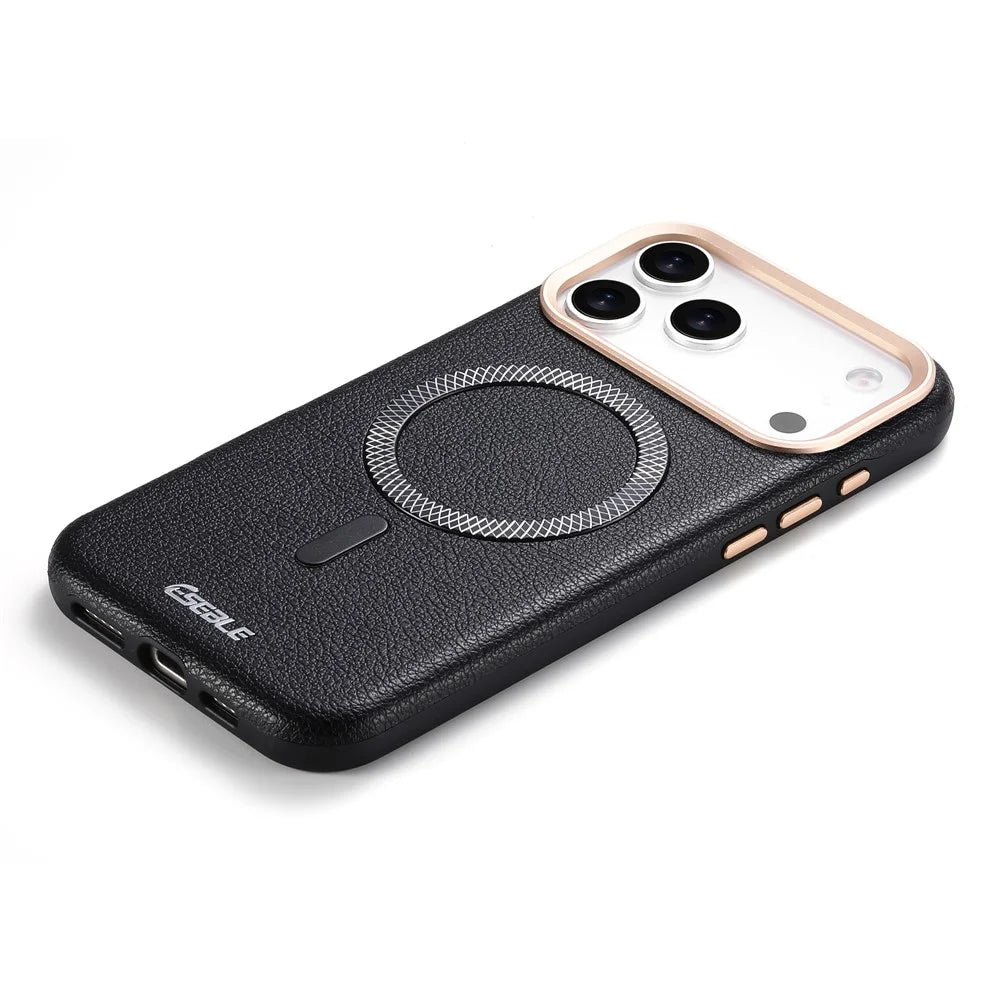 ESEBLE For iPhone 17 Pro Magnetic Case PU+TPU Litchi Pattern Back Cover Compatible with Magsafe - Black - 5